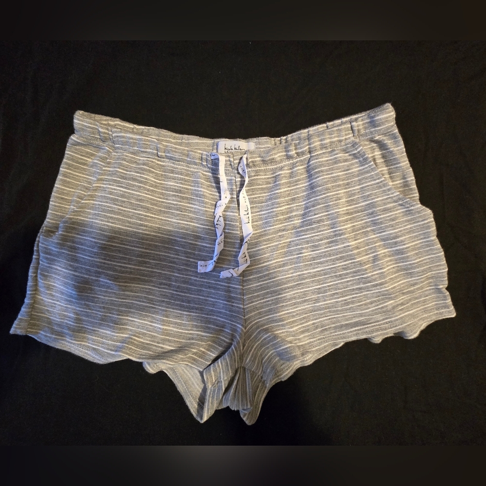 WomensGray And White Striped Lounge/sleep Shorts